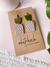 Load image into Gallery viewer, *SALE* Textured Pink Suede Leather with Oblong Brass Accent Earrings With Raw Brass Hook