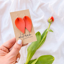 Load image into Gallery viewer, *SALE* Coral Leather Small Leaf Earrings With Sterling Silver Hook