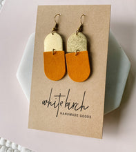 Load image into Gallery viewer, *SALE* Orange Rust Leather with Brass Accent Earrings With Raw Brass Hook