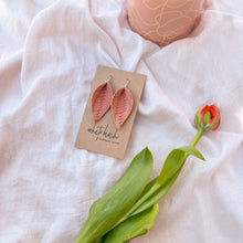 Load image into Gallery viewer, Peach Braided Leather Leaf Earrings