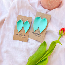 Load image into Gallery viewer, Robins Egg Blue Teal Leather Leaf Earrings