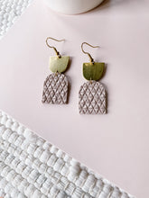 Load image into Gallery viewer, *SALE* Textured Pink Suede Leather with Oblong Brass Accent Earrings With Raw Brass Hook