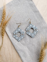 Load image into Gallery viewer, *SALE* Boho Aztec Black and White Print Cork Leather Earrings With Raw Brass Hook