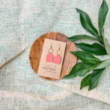 Load image into Gallery viewer, *SALE* Pink Coral Leather with Brass Circle Earrings With Raw Brass Hook