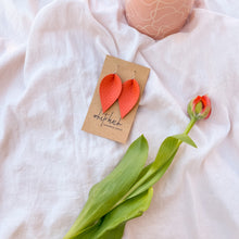 Load image into Gallery viewer, *SALE* Coral Leather Small Leaf Earrings With Sterling Silver Hook