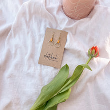 Load image into Gallery viewer, Mustard Yellow Leather & Small Brass Circle Earrings