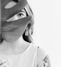 Load image into Gallery viewer, *SALE* Black and White Polka Dot Cork Leather with Brass Circle Earrings With Raw Brass Hook