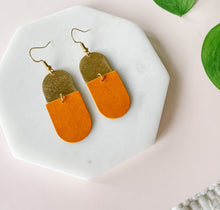 Load image into Gallery viewer, *SALE* Orange Rust Leather with Brass Accent Earrings With Raw Brass Hook