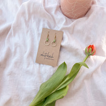 Load image into Gallery viewer, Lime Green Leather & Small Brass Circle Earrings