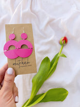 Load and play video in Gallery viewer, Hot Pink Leather Bold Statement Earrings