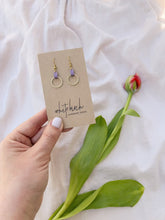 Load and play video in Gallery viewer, Lilac Leather & Small Brass Circle Earrings