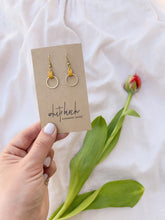 Load and play video in Gallery viewer, Mustard Yellow Leather & Small Brass Circle Earrings