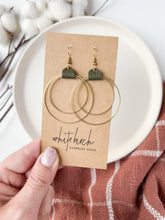 Load and play video in Gallery viewer, Distressed Olive Leather & Brass Circles Earrings