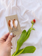 Load and play video in Gallery viewer, Rose Gold Leather Leaf Earrings