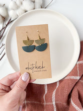 Load and play video in Gallery viewer, Mini Dark Teal Leather Half Moon and Brass Earrings