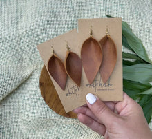 Load and play video in Gallery viewer, Distressed Russet Leather Leaf Earrings