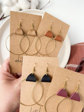 Load and play video in Gallery viewer, Distressed Camel Leather & Brass Circle Earrings