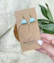 Load and play video in Gallery viewer, Robin's Egg Leather & Brass Circle Earrings