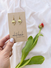 Load and play video in Gallery viewer, Soft Yellow Leather & Brass Triangle Earrings