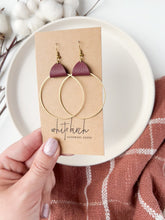 Load and play video in Gallery viewer, Burgundy Leather & Brass Circle Earrings