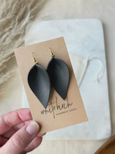 Load and play video in Gallery viewer, Black Leather Leaf Earrings