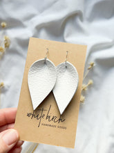 Load and play video in Gallery viewer, *SALE* Textured White Leather Small Leaf Earrings With Silver Hook