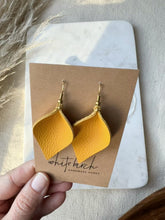 Load and play video in Gallery viewer, Mustard Yellow Leather Leaf Earrings