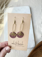 Load and play video in Gallery viewer, Burgundy Leather & Brass Sunburst Geometric Earrings
