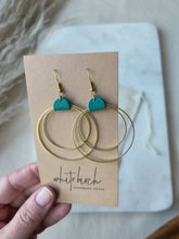 Load and play video in Gallery viewer, Distressed Blue Leather & Brass Circles Earrings