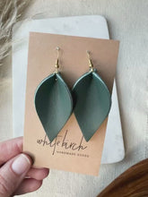 Load and play video in Gallery viewer, Dark Teal Leather Leaf Earrings