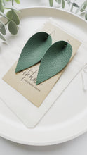 Load and play video in Gallery viewer, Emerald Green Leather Leaf Earrings