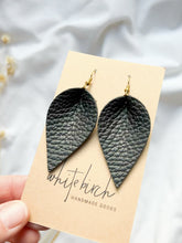 Load and play video in Gallery viewer, *SALE* Textured Black Leather Leaf Earrings