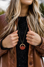 Load image into Gallery viewer, Geometric Brown Leather & Light Cherry Wood Necklace