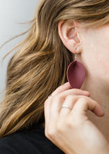 Load image into Gallery viewer, Burgundy Leather Leaf Earrings