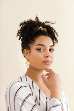 Load image into Gallery viewer, Beige Leather Small Circle & Brass Half Circle Stacked Earrings