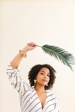 Load image into Gallery viewer, Beige Leather Small Circle & Brass Half Circle Stacked Earrings