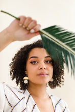 Load image into Gallery viewer, Beige Leather Small Circle & Brass Half Circle Stacked Earrings