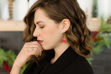 Load image into Gallery viewer, Red Leather Moon & Brass Ring Earrings