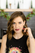 Load image into Gallery viewer, Red Leather Moon & Brass Ring Earrings