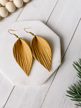 Load image into Gallery viewer, Oak Textured Leather Leaf Earrings
