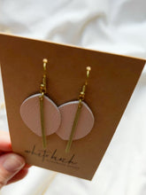 Load and play video in Gallery viewer, Blush Pink Petal Leather and Brass Bar Earrings
