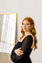 Load image into Gallery viewer, Army Green Leather Arc & Brass Half Moon Earrings