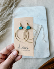 Load image into Gallery viewer, Distressed Blue Leather & Brass Circles Earrings