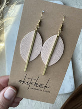 Load and play video in Gallery viewer, Blush Pink Petal Leather and Brass Bar Earrings