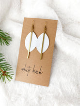 Load image into Gallery viewer, White Leather & Brass Bar  Earrings
