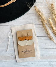 Load image into Gallery viewer, Cream Leather & Light Cherry Wood Half Moon Stacked Dangle Earrings