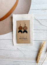 Load image into Gallery viewer, Black Leather Moon & Walnut Wood Circle Dangle Earrings