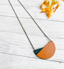 Load image into Gallery viewer, Geometric Brown & Teal Leather Necklace