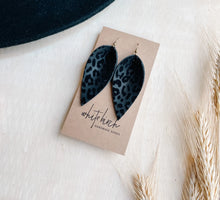 Load image into Gallery viewer, *SALE* Flocked Velvet Black Leopard Leather Small Leaf Earrings With Raw Brass Hook