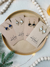 Load image into Gallery viewer, White Leather & Brass Triangle Earrings